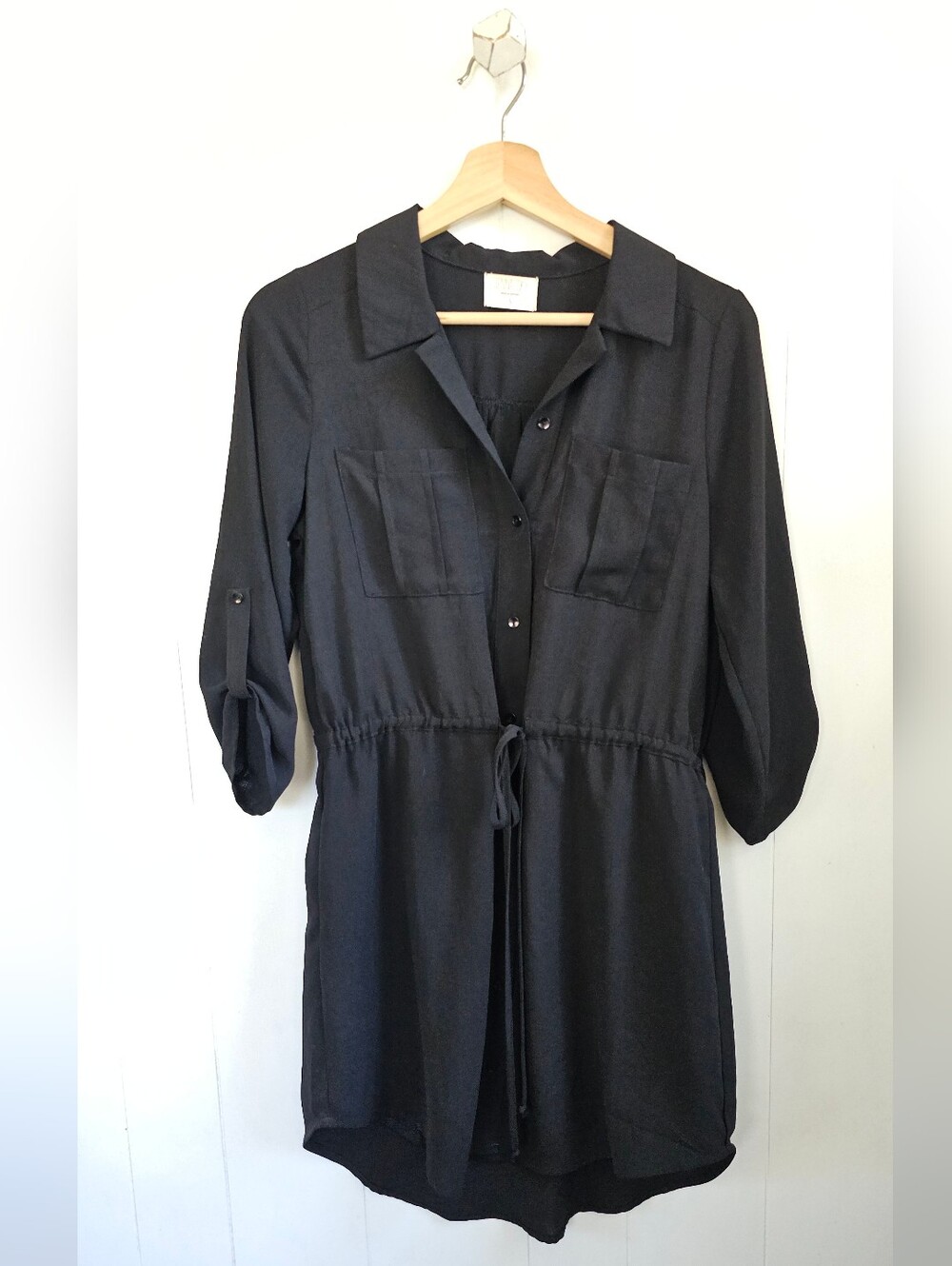 SIENNA SKY Black Collared Button Front Shirt Dress